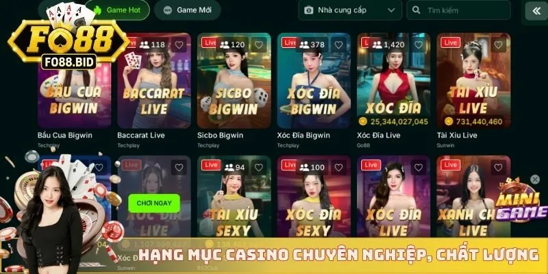 FO88 3 Hạng mục casino chuyên nghiệp, chất lượng